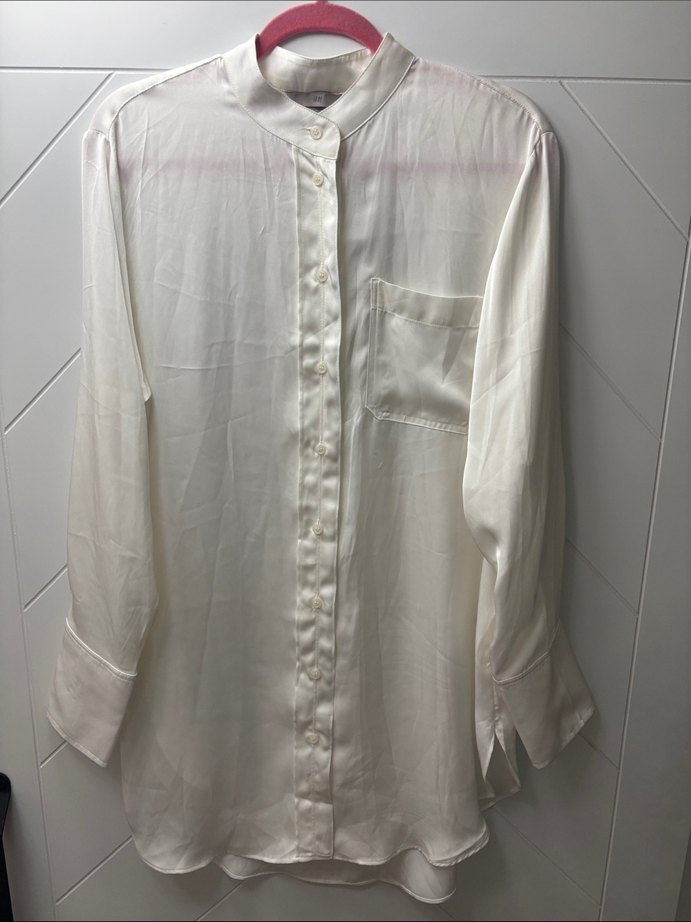 H&M Cream Mandarin Collar Button-Front Dress Shirt